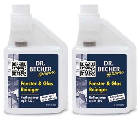 DR.BECHER @home Fenster & Glas Reiniger - Kraftvolle Lösung für streifenfreie Fenster und Glasflächen - Entfernt Öl-, Fett-, Nikotin- und Rußverschmutzungen 2x 500ml