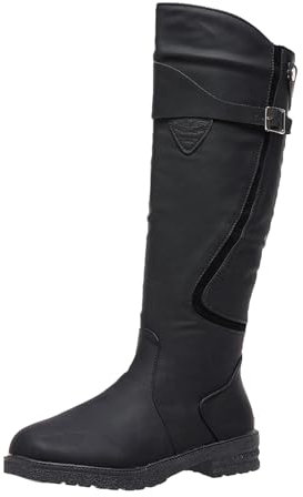 Wonafa Botas Planas Mujer Botas Altas Hasta la Rodilla para Mujeres Botas de Montar de Cuero Sintético para Mujer Botas Clásicas Botas