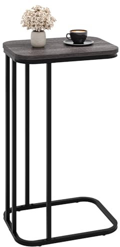 KJGKK C Shaped End Table, 27 Inches High Small Side Table for Sofa and Bed, Couch Table That Slides Under, Tall Tv Tray Table for Living Room, Bedroom, Metal Frame, Black Oak