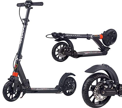 Ultra Wide Big Wheels Tretroller für Erwachsene mit Scheibenhandbremse – faltbar und höhenverstellbar | 150 kg Kapazität Pendlerscooter für Jugendliche und Unisex-Fahrer – Schwarz