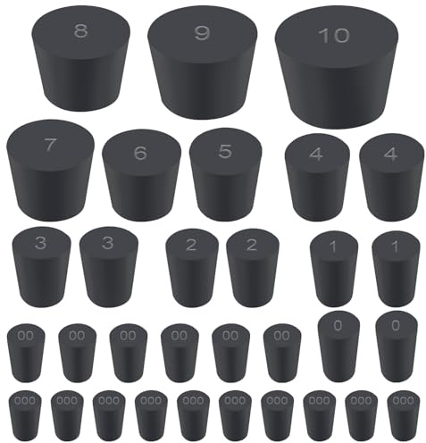 Swpeet 32Pcs Konischer Schwarzer Vollgummistopper - Labordichtungs-Gummistopfen in 13 Verschiedenen Größen, Tapered Lab Bungs