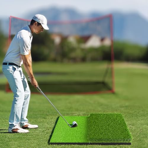 SAPLIZE Extra Large & Non-Slip Golf Hitting Mat, Optimized for Hard Floors, 24 x 24 Foldable 2-in-1 Golf Practice Mat for Indoor/Outdoor Driving and Chipping Training