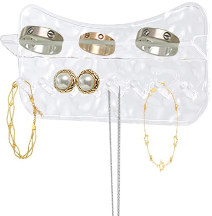 kumet Necklace Holder Wall Mounted, Adhesive Plastic Jewelry Organizer with 8 Hooks – Stylish Necklace Rack, Ideal for Necklaces, Studs, Bracelets, Earrings, and More
