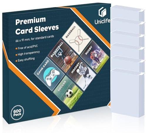 Uniclife 600 Stück Weiche Kartenhülle Sammelkarten Hüllen Verdickte Trading Card Ultra Transparente Penny-Hüllen Baseball Kartenhüllen für Sportkarten MTG-Karten Fußballkarten Karte, 66 x 91 mm