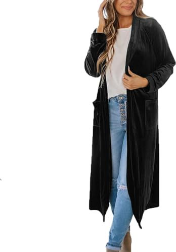 CRITOR Cappotto lungo casual in velluto trench largo aperto davanti spolverino lungo in velluto giacche cardigan da donna