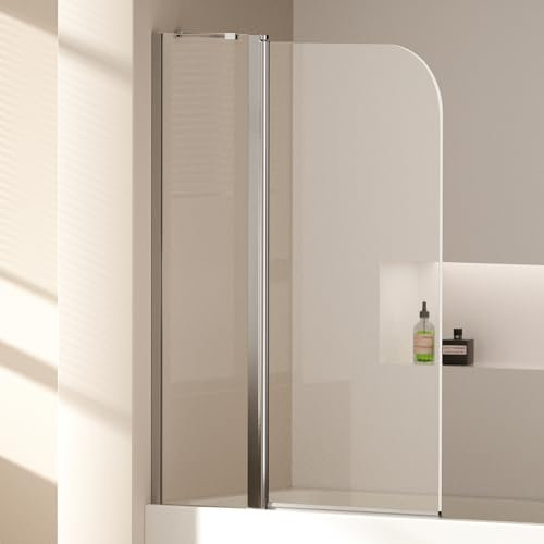 EMKE Paroi de Douche pour Baignoire 90x140 cm, Pare-baignoire Pliant, Séparateur de Douche pour Baignoire, Paroi de Douche Baignoire en Verre Sécurit 6 mm