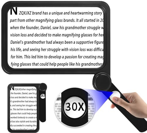 NZQXJXZ 30X 5X Lupa Lectura para Leer la Página Completa de un Libro, Lupa de Mano Plegable para Personas Mayores, Libros, Joyas, Trabajo, Costura, Lectura, Mala Vista