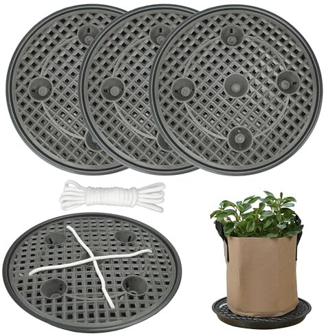 4 Pack 16 inch Self Watering Base for Fabric Grow Bag, Self-watering Plastic Elevated Plant Saucer Stand, Automatic Watering Tray for Non-woven Planter Flower Pot Growth Tent Greenhouse Indoor Outdoor