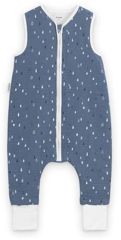 Ehrenkind® Baby Sommerschlafsack mit Füßen Musselin | aus weicher OEKO-TEX zertifizierter Bio-Baumwolle | Sommer Baby Schlafsack 1 TOG Gr. 90 Farbe Jeansblau Tropfen