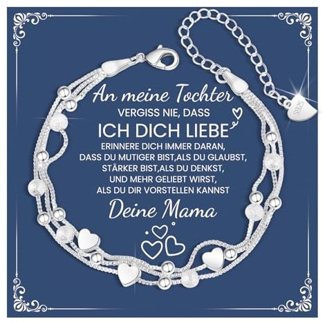 CheersLife Tochter Armband,Armband Silber 925 Damen Herz 3-Lagige Kette Armbänder,Geschenk für die Tochter Geburtstagsgeschenk für Töchter Mädchen Weihnachten Kreative Geschenke