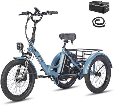 Fafrees F20 Mate Elektro Dreirad 250W 25km/h, E-Bike 3 Rad Upgrade 48V 20Ah Akku, E Bike Klapprad 20 * 3.0 Zoll, Reichweite bis zu 110Km, 65N.m E-Dreirad Lasten für Erwachsene