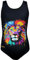 Aquarti Mädchen Badeanzug mit Ringerrücken Print, Farbe: Bunter Löwe/Schwarz, Größe: 134