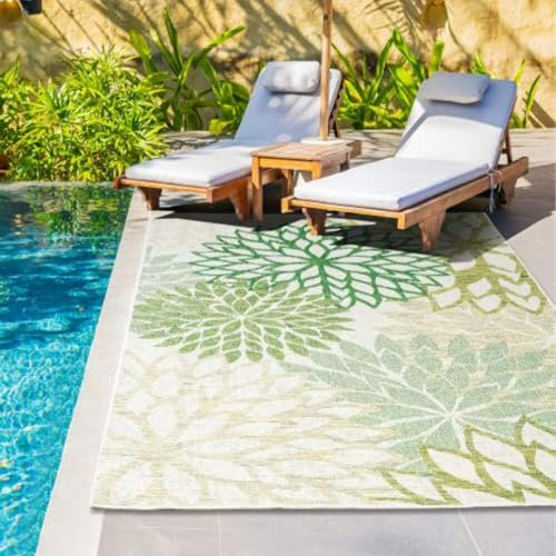 Montella Outdoor Rugs – Durable Artistry Soft Rugs for Patio, Balcony, Garden, Deck, Camping, Picnic – UV & Weather-Resistant – Easy to Clean – Polypropylene (Blossom - Dark/Green, 160x230)