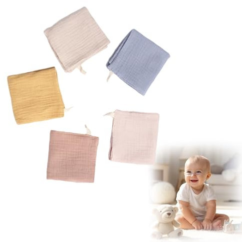 Ceeyoll, 5 Piezas, 23x23cm, Muselina Bebe Algodon, Gasas para Bebes, Muselinas Bebe, Reutilizable, Algodón Puro, Muselinas, Adecuado para Limpiar Residuos Durante la Lactancia