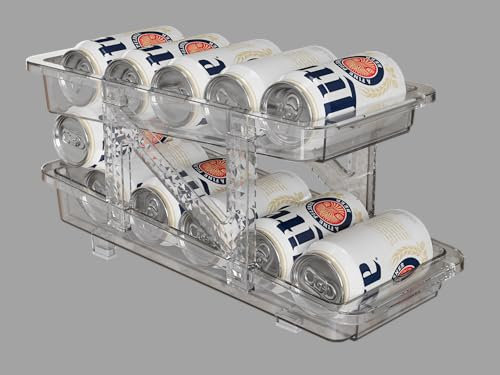HYGRAD® Automatic Soda Can Dispenser Fridge Soda Drink Can Organiser Adjustable to Fit 10-12 Cans Easy Storage
