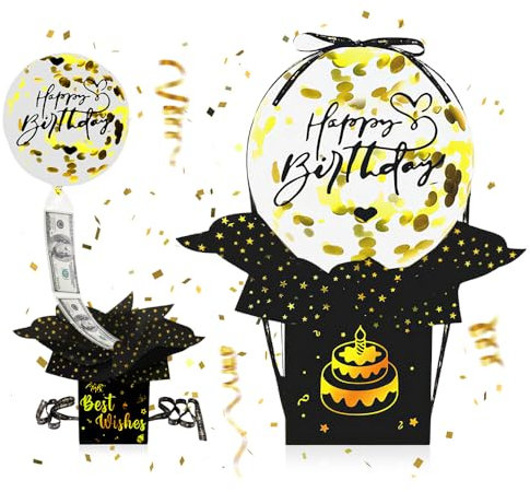 GIDWRIY 44 Stück Geldgeschenke Geburtstag Überraschungsbox mit Luftballons,Geschenkbox mit Ballon Geburtstag,Gutschein Verpackung Luftballon,Schenkbox Geld Geburtstagsdeko,Happy Birthday Ballon Box