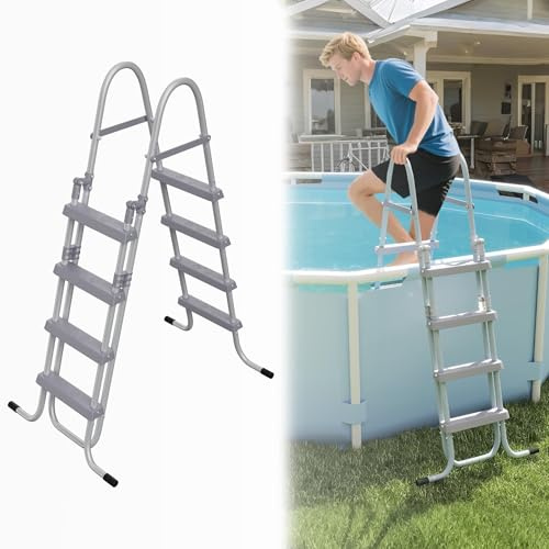 UISEBRT Échelle de piscine à 4 marches - En métal - Pour piscine hors-sol - Hauteur : jusqu'à 130 cm - Réversible - Charge maximale : 150 kg - Gris