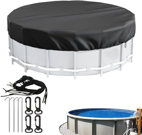 Round Pool Dust Cover | Round Paddling Pool Cover | Swimming Pools Thermal Covers with Drawstring & Ground Nails | Foldable Waterproof UV Protection Swimming Pools Covers for Garden