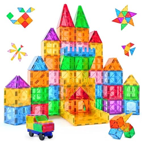 Magnetic Tiles 72PCS Set, STEM Magnet Toys for Kids 3 4 5 6 7 8 Year Old Boys & Girls, Magnetic Blocks Learning Sensory Montessori Toys Gift for Toddlers Creative Growth