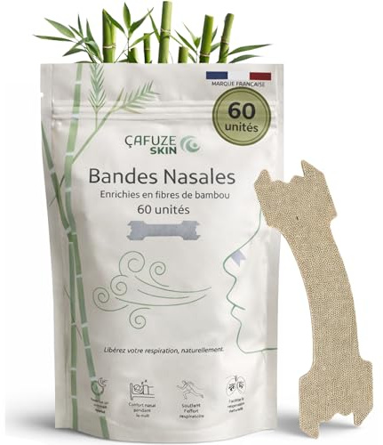 Cafuze 60 Bandelettes Nasales Anti-Ronflement Bande Nasale Écarteur Nasal | Fibre de Bambou Strip Nasal Sport & Nuit Patch Nez Respiration Améliorée Nez Bouché Taille Universelle