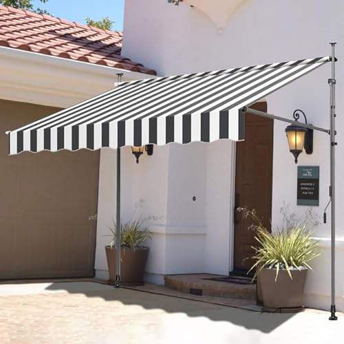 Verstellbare 4M Terrassenmarkise - Schwarz & Weiß Sonnenschutz Einfache Installation Wetterfest Outdoor Baldachin für Balkon & Garten Anpassbare Breiten 2-4M UV-Schutz