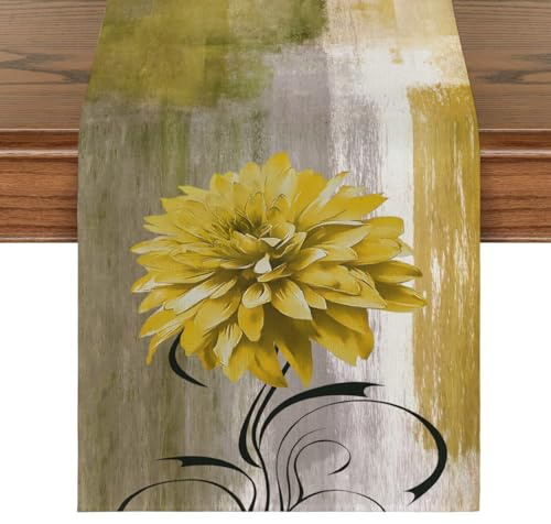Brylleii Tischläufer Abwaschbar Landhausstil 40x100 Gelb Tisch Läufer Modern Natur Klein Frühling Sommer Tischdekoration Leinen Akzenttisch Dekoratives Tuch Tischdeko für Outdoor Küche