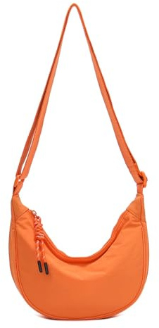 ITALYSHOP24 DAMEN HERREN UNISEX TASCHE Halbmondtasche Halbmond Bodybag Brusttasche Crossbody Crossover Schultertasche MOON Hobo Bag Umhängetasche ultraleicht Nylon Reise Freizeit Urlaub Sport Orange
