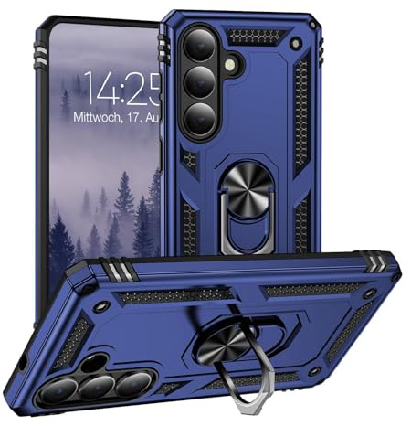 LBH Outdoor Hülle für Samsung Galaxy S26 Armor Militär Stoßfest Handyhülle 360 Grad Metal Ring Halter Ständer Schutzhülle für Handyhalterung Auto Magnet Blau