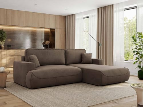 MKS MEBLE Ecksofa Wohnlandschaft L-Form mit Schlaffunktion und Bettwäscheschrank, Schlafsofa mit Bettkasten, modernes Sofa OVO L - Rechts - Braun Velvet