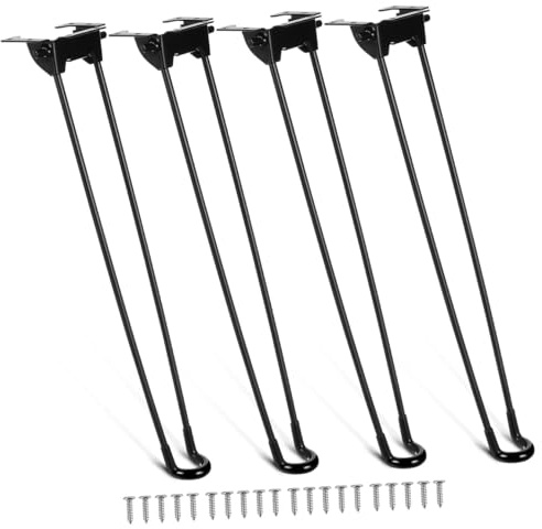 IMIKEYA 4 Pieds de Table Pliants en Fer Noir 430mm pour Bureau et Table Ordinateur, Installation Stable Coins Arrondis, Lot de 4 Pièces Multifonctions