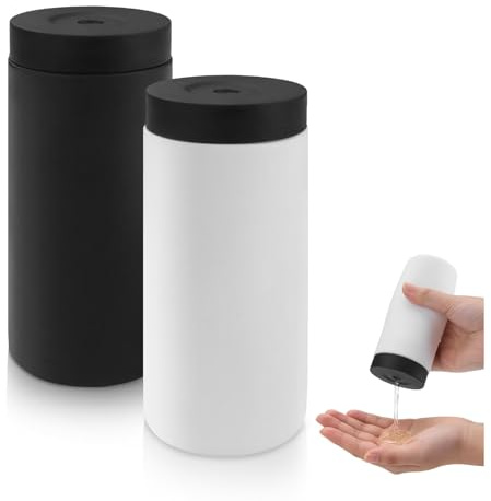 Fatiya 2 Pack 8.1 Oz Silicone Dish Soap Dispenser, 240 ml Refillable Liquid Soap Squeeze Bottle, Squeezable Dish Washing Liquid Dispensers for Kitchen Bathroom Lotion Hand Wash (Black & White)
