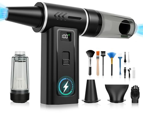 Aroeally 2-in-1 Compressed Air Duster - 180,000 RPM, 100-Speed Super Power Cordless Air Duster with 8000mAh Battery, Digital Display - Air Blower for PC, Keyboard, Home, Car