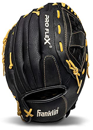 Franklin Sports Proflex Erwachsene Baseball + Fastpitch Softball Outfield Handschuh – für Rechtshänder 31,8 cm, Schwarz/Camel, 12 1/2-Inch
