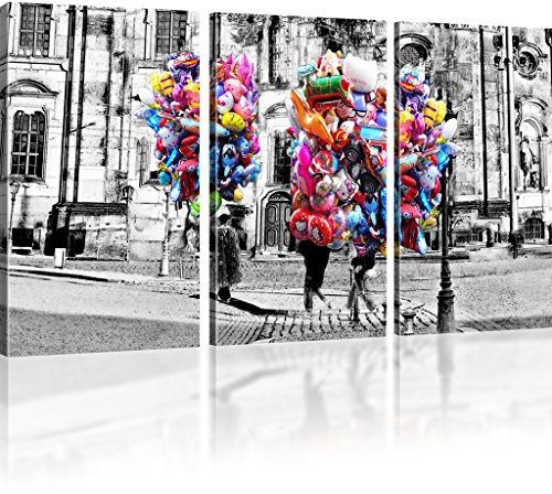 Kunstlab Luftballons in Dresden Wandbild Stadt Bilder auf Leinwand Leinwanddruck - 165x100 cm 3-Teilig: Schwarz-Weiss