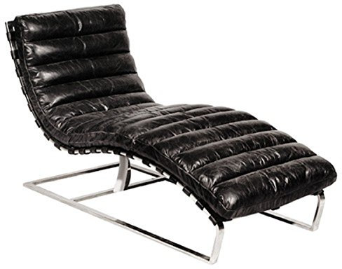 Casa Padrino Luxus Echtleder Vintage Oviedo Liege/Sessel Schwarz - Leder Sessel Art Deco Lounge Relax Sessel