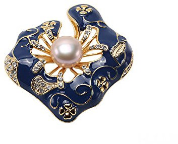 JYX Pearl Broche de perle lavande plate ronde de 12 mm incrustée de cloisonné bleu