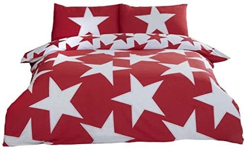 Rapport Stars Reversible Duvet Cover Bed Set, Polycotton Red, Double