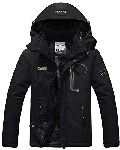 donhobo Womens Waterproof Jacket Winter Warm Fleece with Hood Windproof Camping Hiking Coat(Black,S)