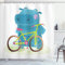 ABAKUHAUS Nilpferd Duschvorhang, Hippo Kind mit Fahrrad, Stoffliches Gewebe Badezimmerdekorationsset mit Haken, 175 x 200 cm, Blau Grün
