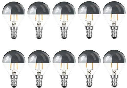 NCC-Licht 10 x LED Filament Tropfen 2 Watt = 25 Watt E14 Kopfspiegel Silber KVS P45 Glühfaden warmweiß 2700K Retrofit