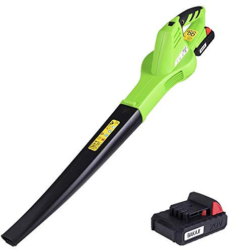 Bakaji Soplador eléctrico con batería de iones de litio 20 V 2 Ah recargable 6 velocidades bajo ruido carga rápida para hojas jardín (inalámbrico 20 V)