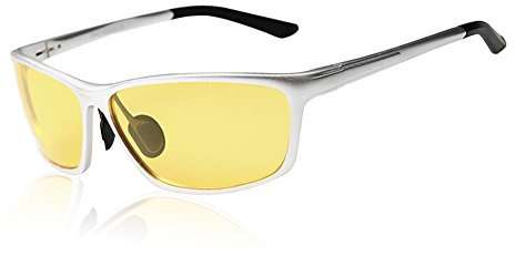 DUCO Herren und Damen Polarisierte Blendschutz Nachtfahrbrille HD Nachtsicht Gelb Fahrbrille 2179 (Silber)
