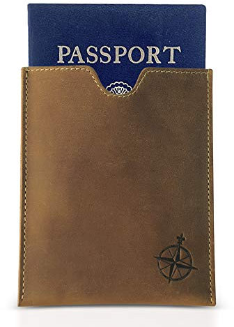 WANDERINGS Porta passaporto in pelle, con blocco RFID, sottile, per passaporto, fatto a mano, ideale per i viaggi