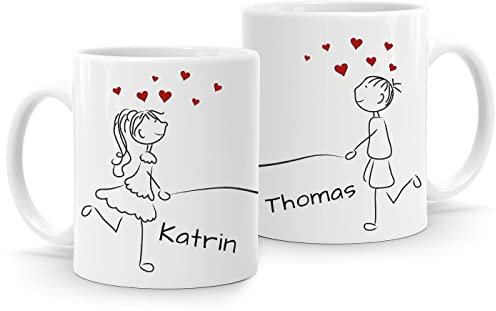 SpecialMe® Kaffee-Tasse mit Namen Liebes-Paar Strichmännchen Motiv personalisierbar Liebesgeschenke Valentinstag Weihnachten (1 Tasse) Variante 3 weiß Keramik-Tasse