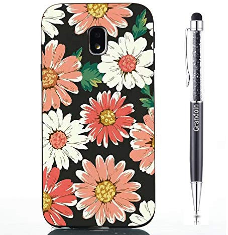 Grandoin Kompatibel mit Samsung Galaxy J3 2017 / J330 Hülle, Süßes Muster Ultra Dünn Weiche TPU Silikon Schutz Handy Hülle Handytasche Etui Schale Schutzhülle Case Cover Tasche (Blume)