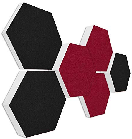 platino24 Schallabsorber COLORE aus Basotec G+ I Akustikpaneele mit Akustikfilz I 3D Wand-Paneele mit 6 Waben in Schwarz + Bordeaux I Akustikplatten zur Schalldämmung in Büro, Studio & Wohnung