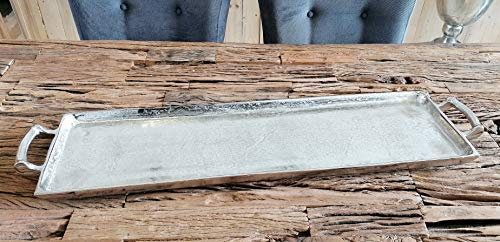MichaelNoll Tablett Servierbrett Servierplatte Aluminium Silber Griffe Luxus XXL - Serviertablett aus Metall - Silbertablett - 42/65 / 82/112 cm (82 x 21 x 6 cm)