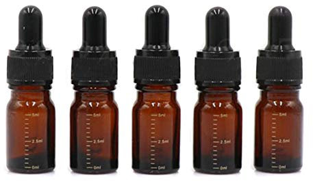 VASANA 5Pcs 5ml Empty Refillable Amber Glass Graduated Dropper Bottle Container Jar Pot Holder with Glass Pipette Dropper for Essential Oil Perfume Aromatherapy