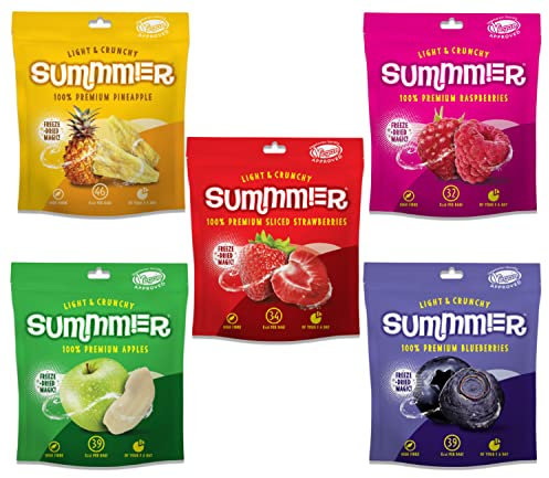 Summmer Freeze Dried Fruit Mix - 5 Pack - Strawberries, Raspberries, Pineapples, Blueberries & Apples - No Added Sugar, 100% Natural Snack For Kids & Adults (57g.)