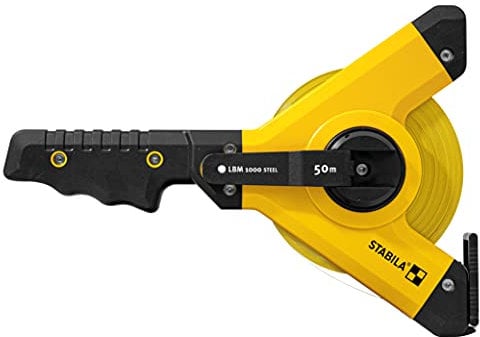 Stabila Rahmenbandmaß LBM 1000 STEEL, 50 m, Stahl-Messband mit metrischer Skala und NYLON-WRAP-Ummantelung, Universalhaken, bruchsicherer Rahmen, MID-Genauigkeit, LBM 1000, 50 m, Schwarz/Gelb